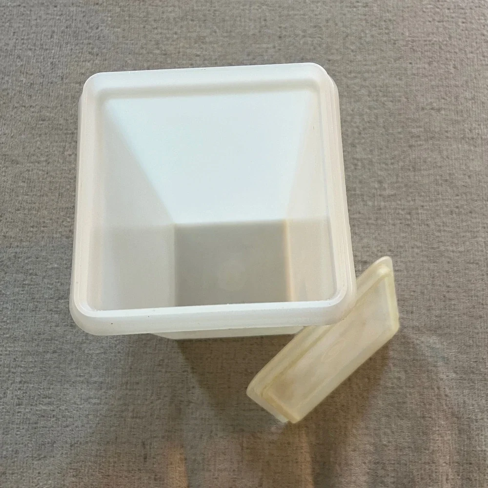 Vintage Tupperware Square Canister Sheer White with Lid 8.5 Inch Tall 807-9